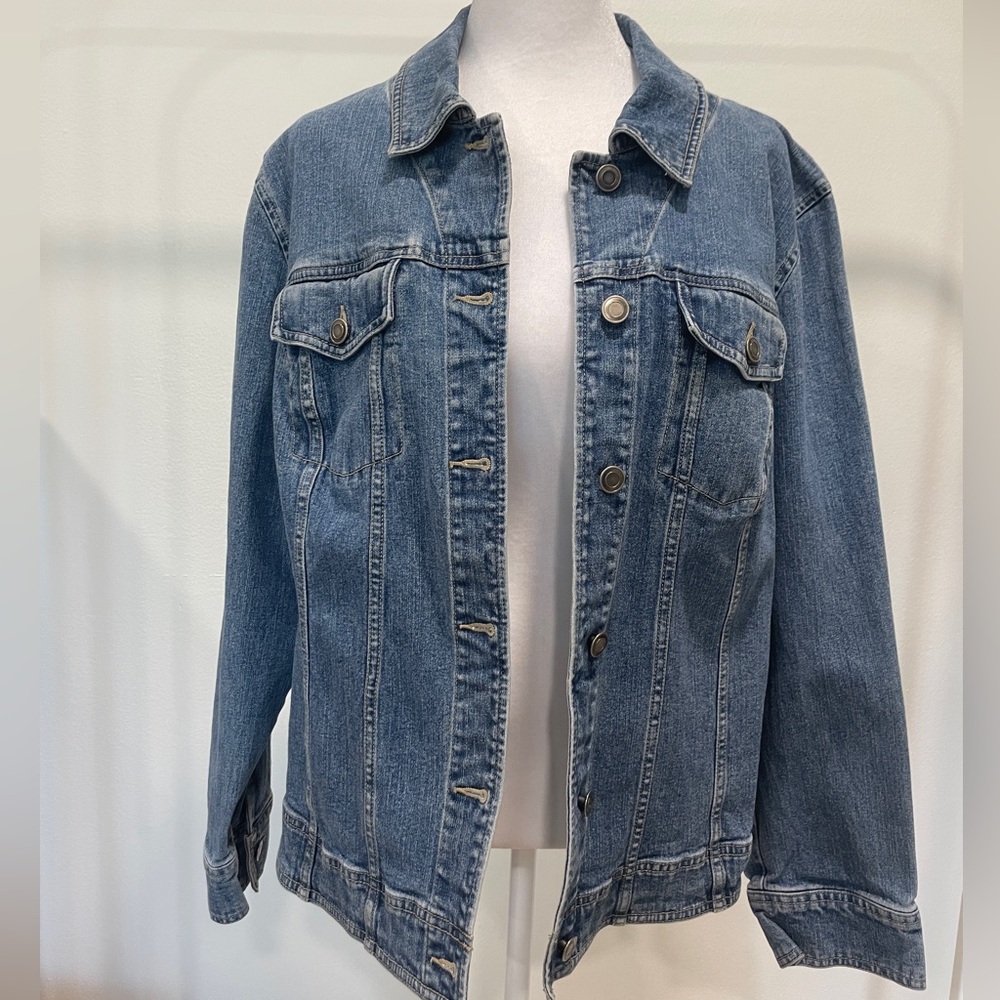 Style & Co. Denim Women's Blue Medium Wash Denim Trucker Jean Jacket Size 16W